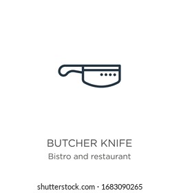 Butcher knife icon. Thin linear butcher knife outline icon isolated on white background from bistro and restaurant collection. Line vector sign, symbol for web and mobile