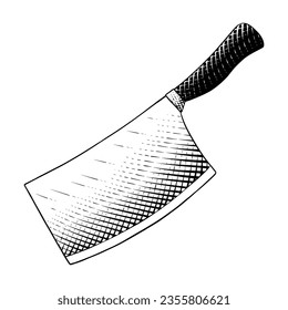 Butcher Knife Illustration Drawn in Engraving Style