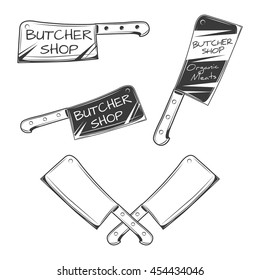 Butcher knife label, logo, emblem. Vector illustration.