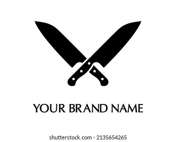 Butcher knife logo for brand name. Icon of meat knife for restaurant, butchery and chef. Silhouette of kitchen cleaver. Black logotype for culinary isolated on white background. Vector.