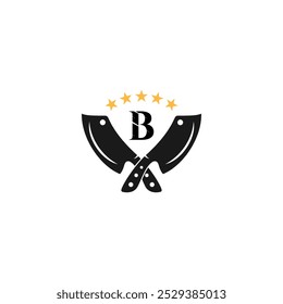 Butcher knife logo in retro vintage flat vector design style