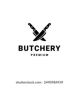 Cuchillo de carnicero para cocinar carne o restaurante Chef Logo Design