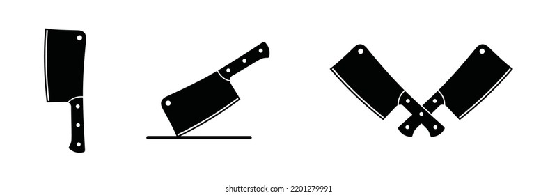 Butcher knife silhouette symbol icon vector. Cut of beef meat set