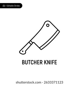 Butcher knife thin line icon, editable stroke, pixel perfect, compatible for app or web, isolated on a white background
