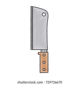 butcher knife utensil colored crayon silhouette vector illustration