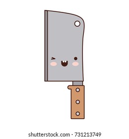 butcher knife utensil colorful kawaii silhouette vector illustration