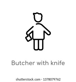 butcher with knife vector line icon. Simple element illustration. butcher with knife outline icon from people concept. Can be used for web and mobile