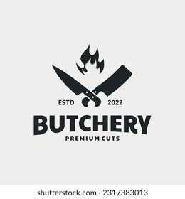 Butcher Knife Vintage Logo. Logo Template For Business Purposes, Knife Shop, Butcher Knife Shop, Label, Sticker, Banner, etc.