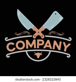 Butcher Knife Vintage Logo Template with cross knifes