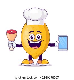 Butcher lemon cartoon mascot character vector illustration design