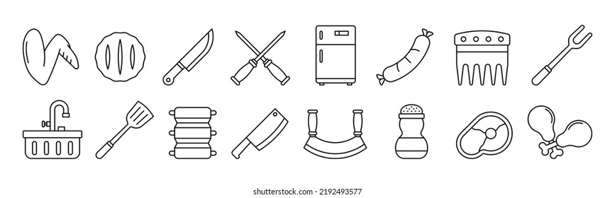 Butcher line art icon set design template vector illustration