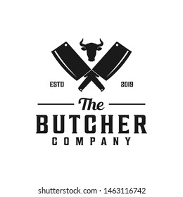 Butcher logo with cleaver and cow's head silhouette