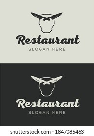 Butcher logo design. Logo bull. Butcher's shop logo with knives and bull head.