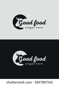 Butcher logo design. Butcher's shop logo with bull head. Logo template for the meat industry - shop, market, restaurant or graphic design.