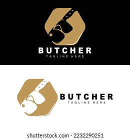 Butcher logo design, Knife Cutting Tool Vector Template, Product Brand Illustration Design For Butcher, Farm, Butcher Shop