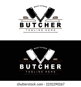 Butcher logo design, Knife Cutting Tool Vector Template, Product Brand Illustration Design For Butcher, Farm, Butcher Shop
