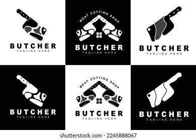 Butcher logo design, Knife Cutting Tool Vector Template, Product Brand Illustration Design For Butcher, Farm, Butcher Shop