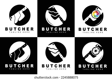 Butcher logo design, Knife Cutting Tool Vector Template, Product Brand Illustration Design For Butcher, Farm, Butcher Shop