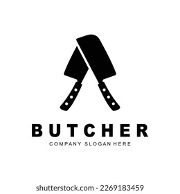 Butcher logo design, Knife Cutting Tool Vector Template, Product Brand Illustration Design For Butcher, Farm, Butcher Shop