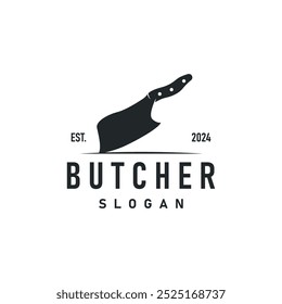 design do logotipo do açougueiro com conceito simples da faca retro vintage para a marca da empresa