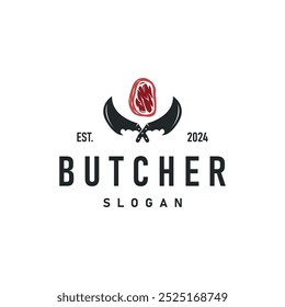 butcher logo design with simple vintage retro knife concept for company brand