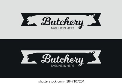 Butcher logo design. Logo template for the meat industry - shop, market, restaurant or graphic design. Pig, pork. Cow, beef.
