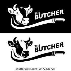 butcher logo editable logo vector, sharpening knive and knive vector badge, animal slayer logo badge Butchery 