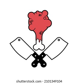 Butcher logo. Meat and knife. Meatman sign. Ham and knives.