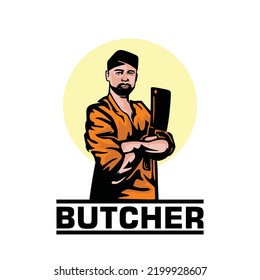 THE BUTCHER LOGO, silhouette of great man bring big knife vector illustrations