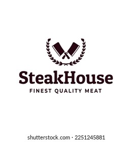 Cuchilla de carnicería de plantilla con logotipo de carnicero. Emblema de la tienda de carnicerías. Elemento de diseño publicitario de tienda de carnicería. Tipografía de la tienda de carne. Ilustración vectorial.