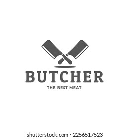 Butcher Logo Template Vector Butcher Knife. Butcher shop emblem. Butchery store advertising design element. Meat shop typography. Vector vintage illustration.