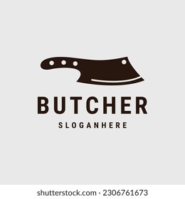 Butcher Logo Template Vector Butcher Knife for food and drink .