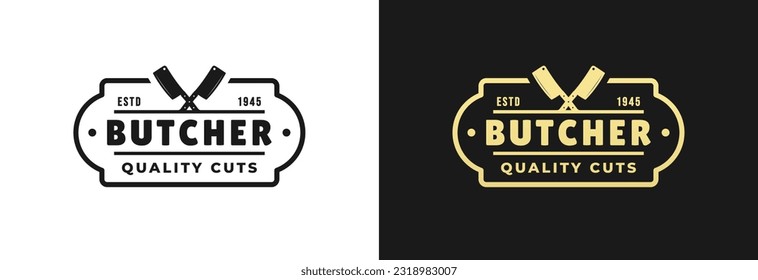 Butcher logo vector or Butchery logo quality cuts vector isolated. Best Butcher logo or Butchery logo to present your shop with the best quality cuts of meat. Elegant Butcher logos for your business.