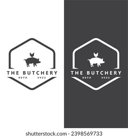 butcher logo vector icon illustration design. logo suitable for restaurant and food industry