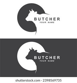butcher logo vector icon illustration design. logo suitable for restaurant and food industry