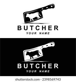 butcher logo vector icon illustration design. logo suitable for restaurant and food industry