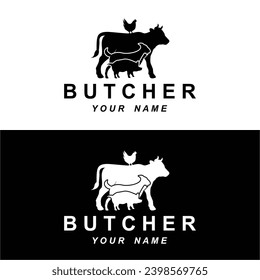 butcher logo vector icon illustration design. logo suitable for restaurant and food industry