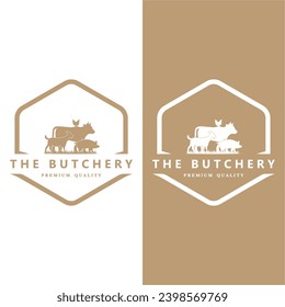 butcher logo vector icon illustration design. logo suitable for restaurant and food industry
