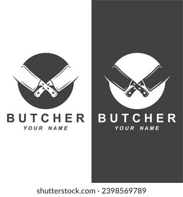 butcher logo vector icon illustration design. logo suitable for restaurant and food industry