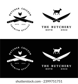 butcher logo vector icon illustration design. logo suitable for restaurant and food industry