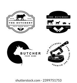 butcher logo vector icon illustration design. logo suitable for restaurant and food industry