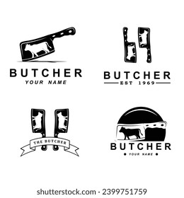 butcher logo vector icon illustration design. logo suitable for restaurant and food industry