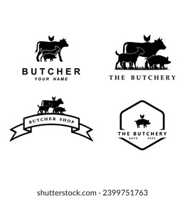 diseño de ilustración de icono vectorial del logotipo del carnicero. logotipo adecuado para la industria de restaurantes y alimentos