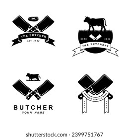 butcher logo vector icon illustration design. logo suitable for restaurant and food industry