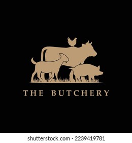 butcher logo vector with slogan template