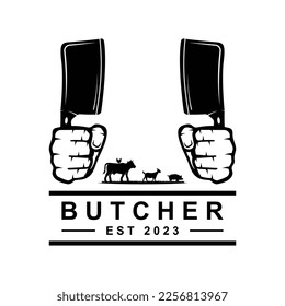 vector de logotipo carnicero con plantilla de lema