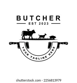 butcher logo vector with slogan template