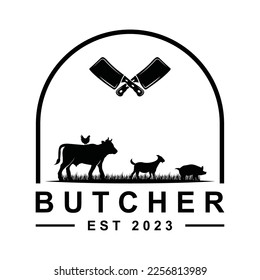 butcher logo vector with slogan template