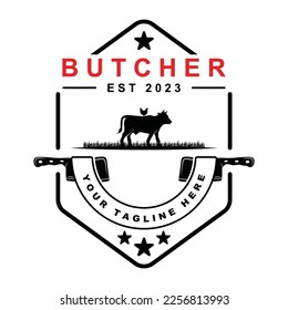 butcher logo vector with slogan template