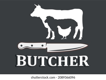 Butcher logo,cow , sheep, chicken, knife